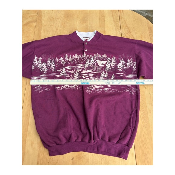 Vintage Art Unlimited Sweatshirt Cozy Cabin Winter Scene Purple XL - Picture 12 of 14